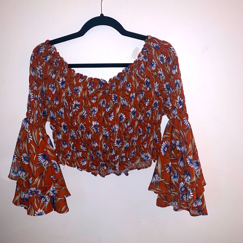 Floral smocked shirt